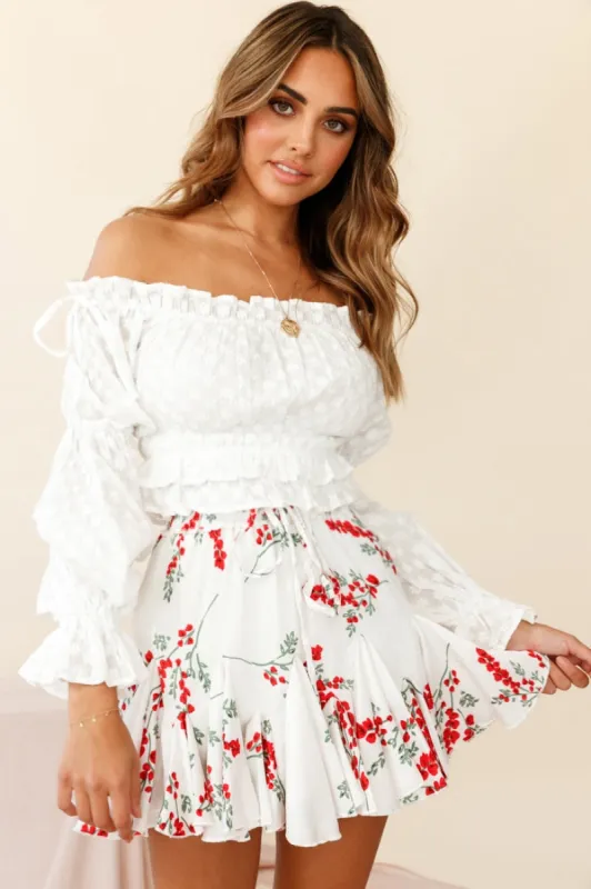 Robyn Flounce Mini Skirt Floral Print White sold by Selfie Leslie
