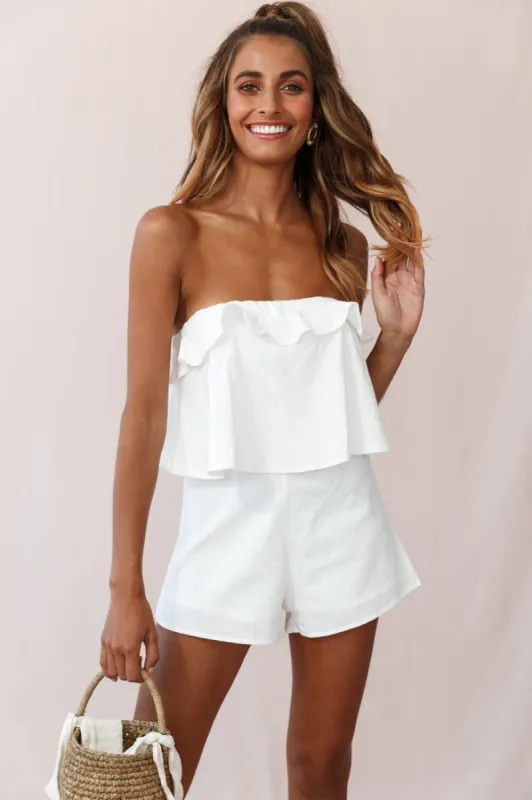 Joey Strapless Tie-Back Romper White sold by Selfie Leslie