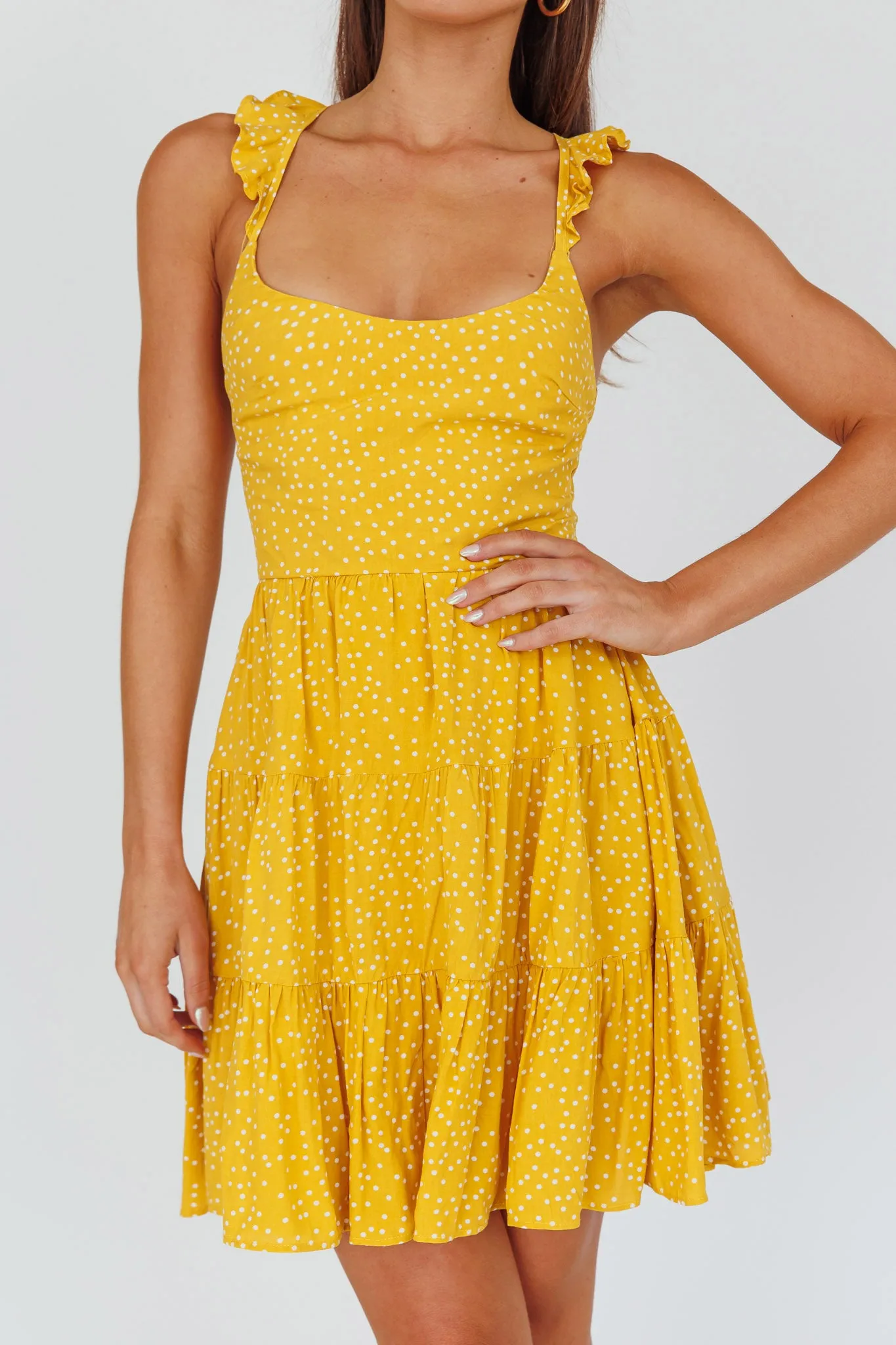 Allegra Fluted Hem Lace-Up Back Dress Yellow sold by Selfie Leslie product image thumbnail 4