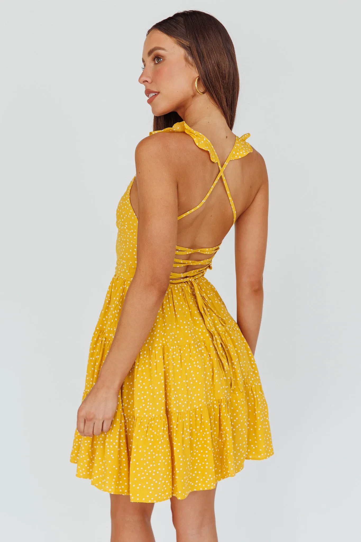 Allegra Fluted Hem Lace-Up Back Dress Yellow sold by Selfie Leslie product image thumbnail 2