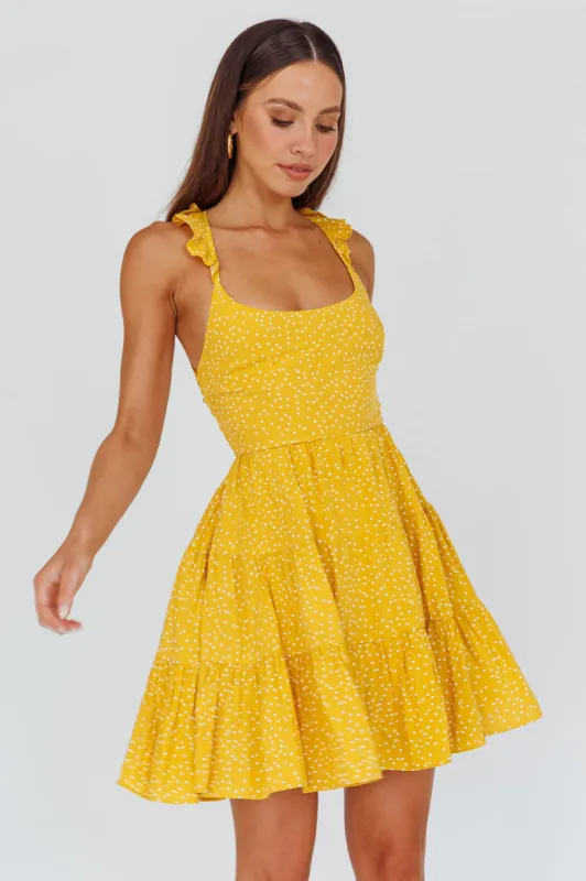 Allegra Fluted Hem Lace-Up Back Dress Yellow sold by Selfie Leslie