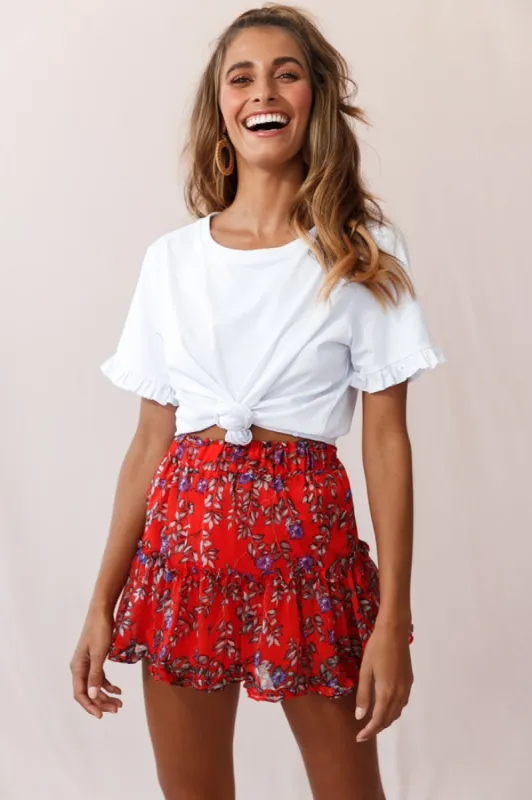 Alexi Mini Skirt Floral And Vine Print Red sold by Selfie Leslie