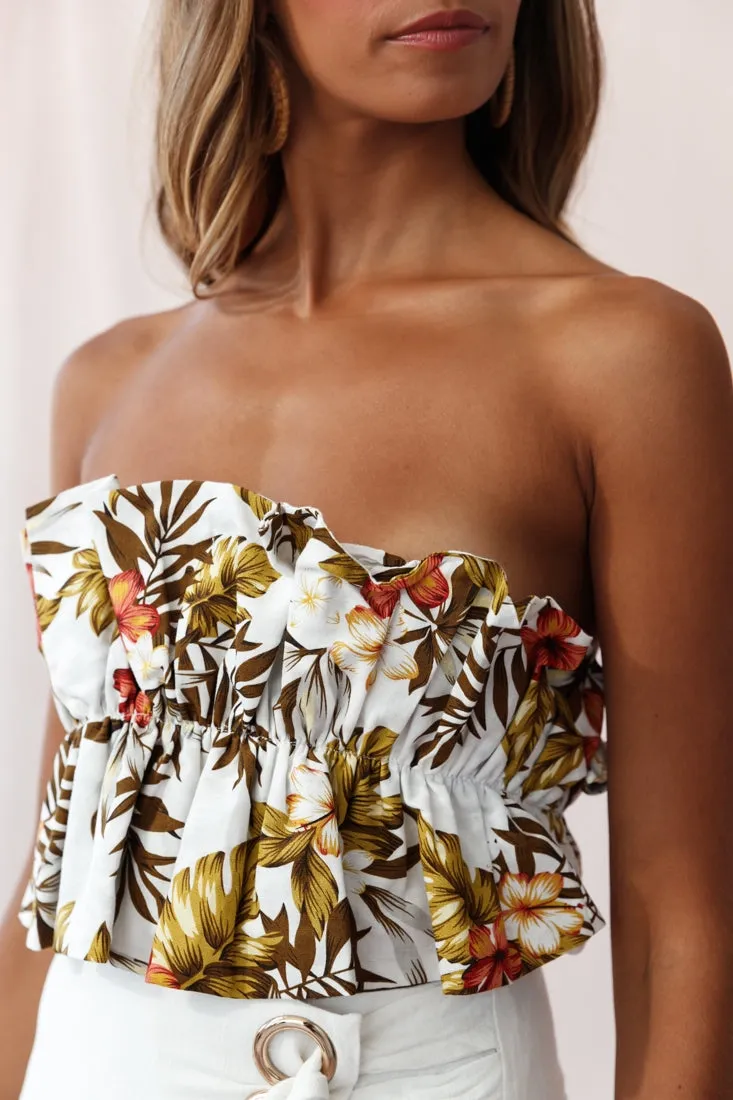 Thea Ruffle Crop Top Tropical Floral Print White sold by Selfie Leslie product image thumbnail 4