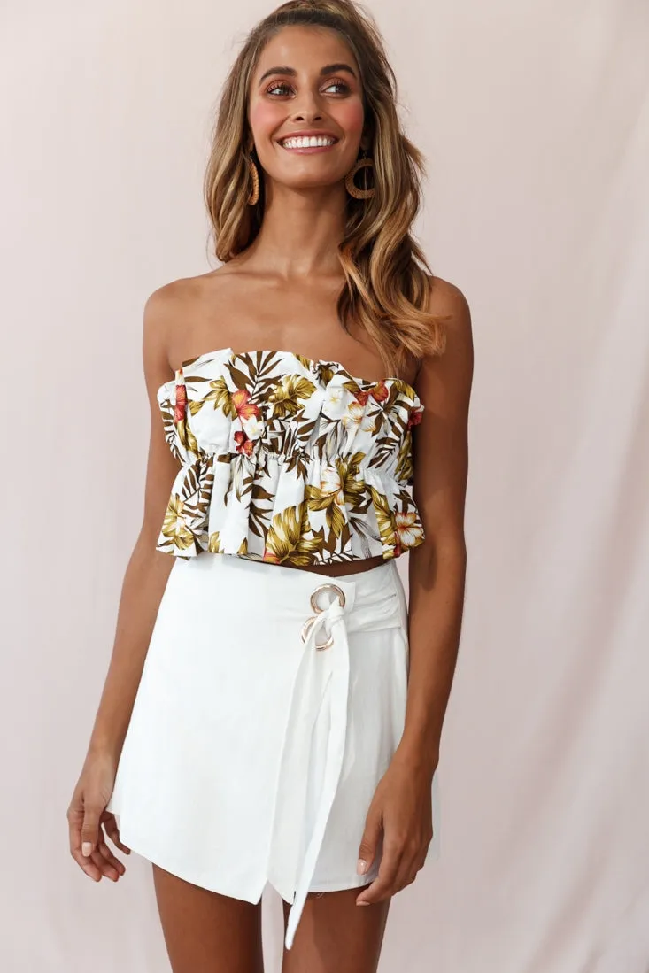 Thea Ruffle Crop Top Tropical Floral Print White sold by Selfie Leslie product image thumbnail 2