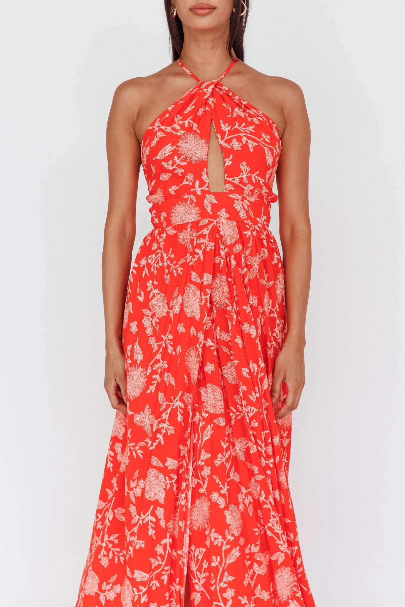 Athena High Split Maxi Dress Floral Print Red sold by Selfie Leslie product image thumbnail 4