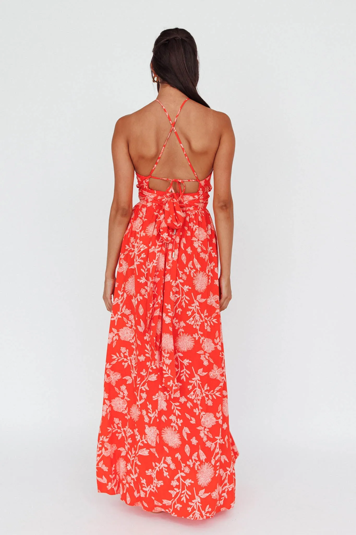 Athena High Split Maxi Dress Floral Print Red sold by Selfie Leslie product image thumbnail 3