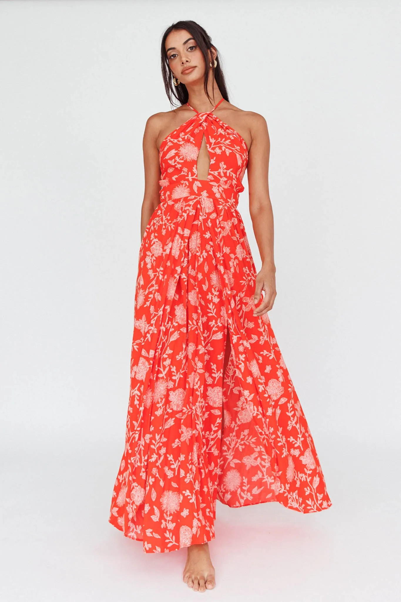 Athena High Split Maxi Dress Floral Print Red sold by Selfie Leslie product image thumbnail 2