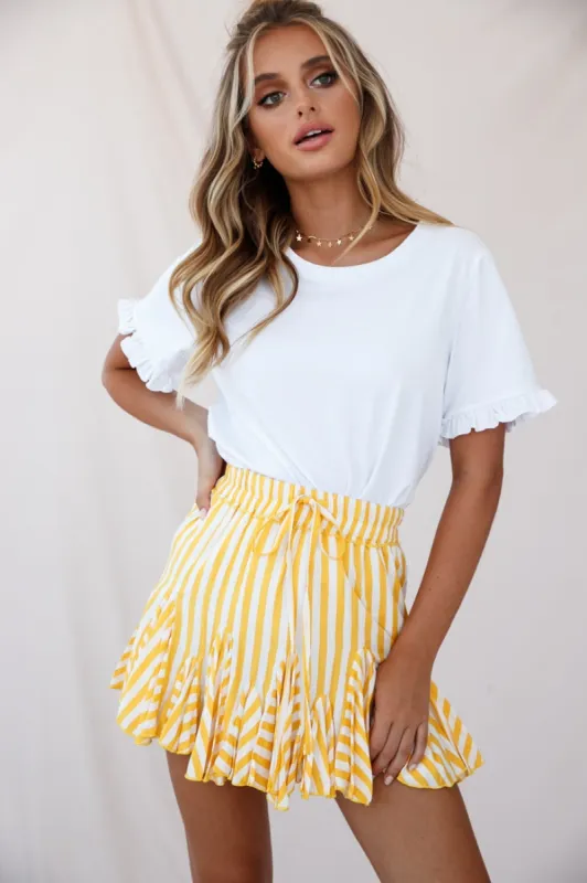 Robyn Pleated Striped Mini Skirt Yellow Stripe sold by Selfie Leslie