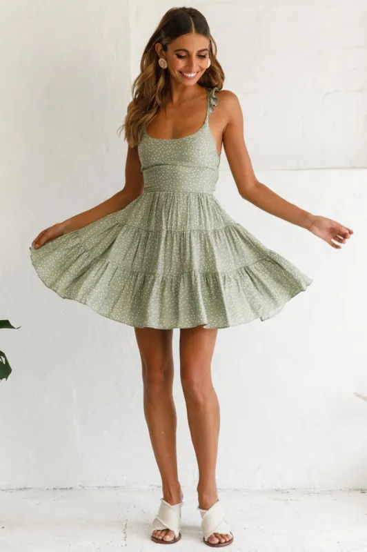 Allegra Fluted Hem Lace-Up Back Dress Olive sold by Selfie Leslie