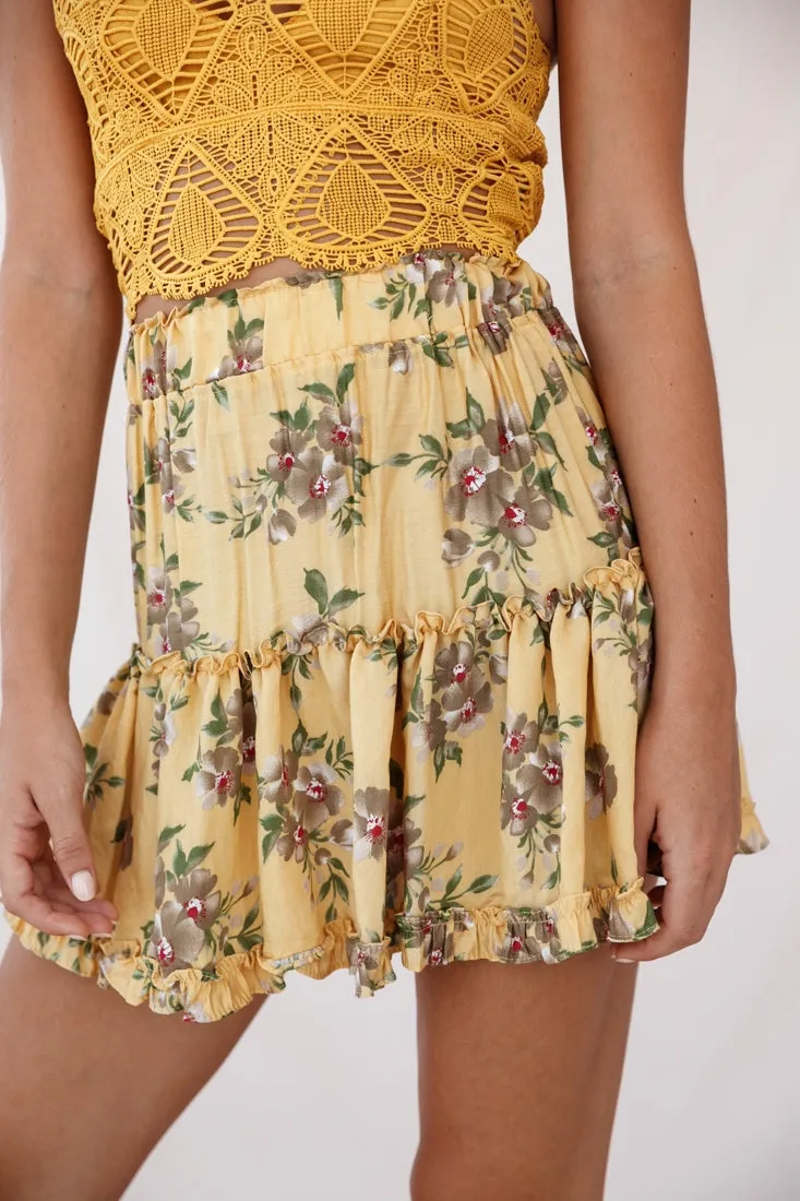 Alexi Floral Mini Skirt Mustard Print sold by Selfie Leslie product image thumbnail 4