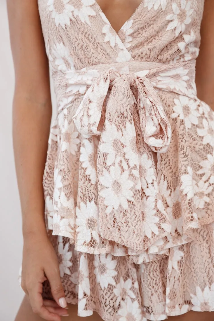 Maddox Fit & Flare Cami Strap Romper Nude Flower sold by Selfie Leslie product image thumbnail 4