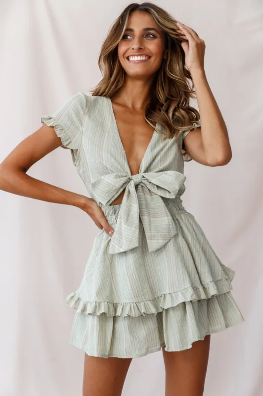 Anthea Bow-Tie Front Layered Frill Dress Olive sold by Selfie Leslie
