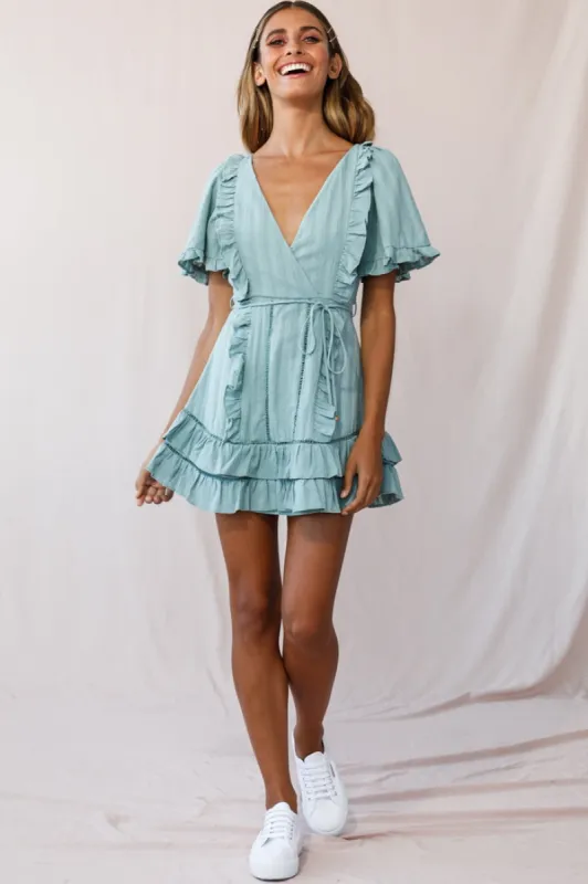 Marybelle Angel Sleeve A-Line Ruffle Dress Sage sold by Selfie Leslie