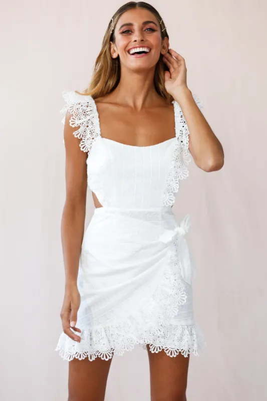 Sonnet Lace Trim Wrap Front Dress White sold by Selfie Leslie