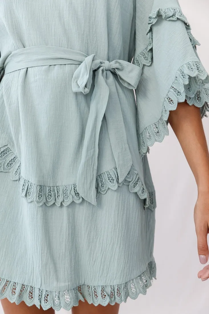 Talitha Waist Tie Lace Trim Dress Sage sold by Selfie Leslie product image thumbnail 4