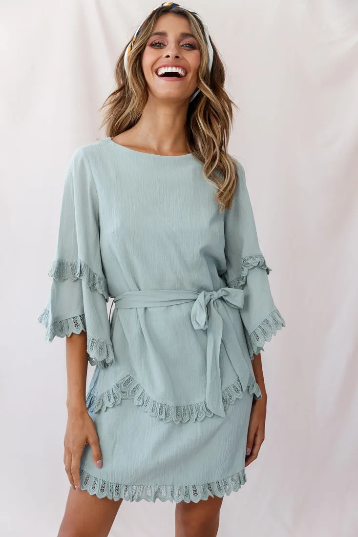 Talitha Waist Tie Lace Trim Dress Sage sold by Selfie Leslie product image thumbnail 5
