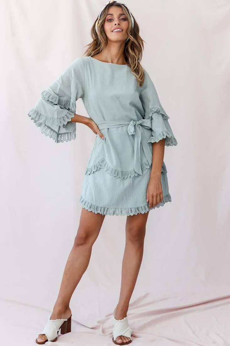 Talitha Waist Tie Lace Trim Dress Sage sold by Selfie Leslie product image thumbnail 2