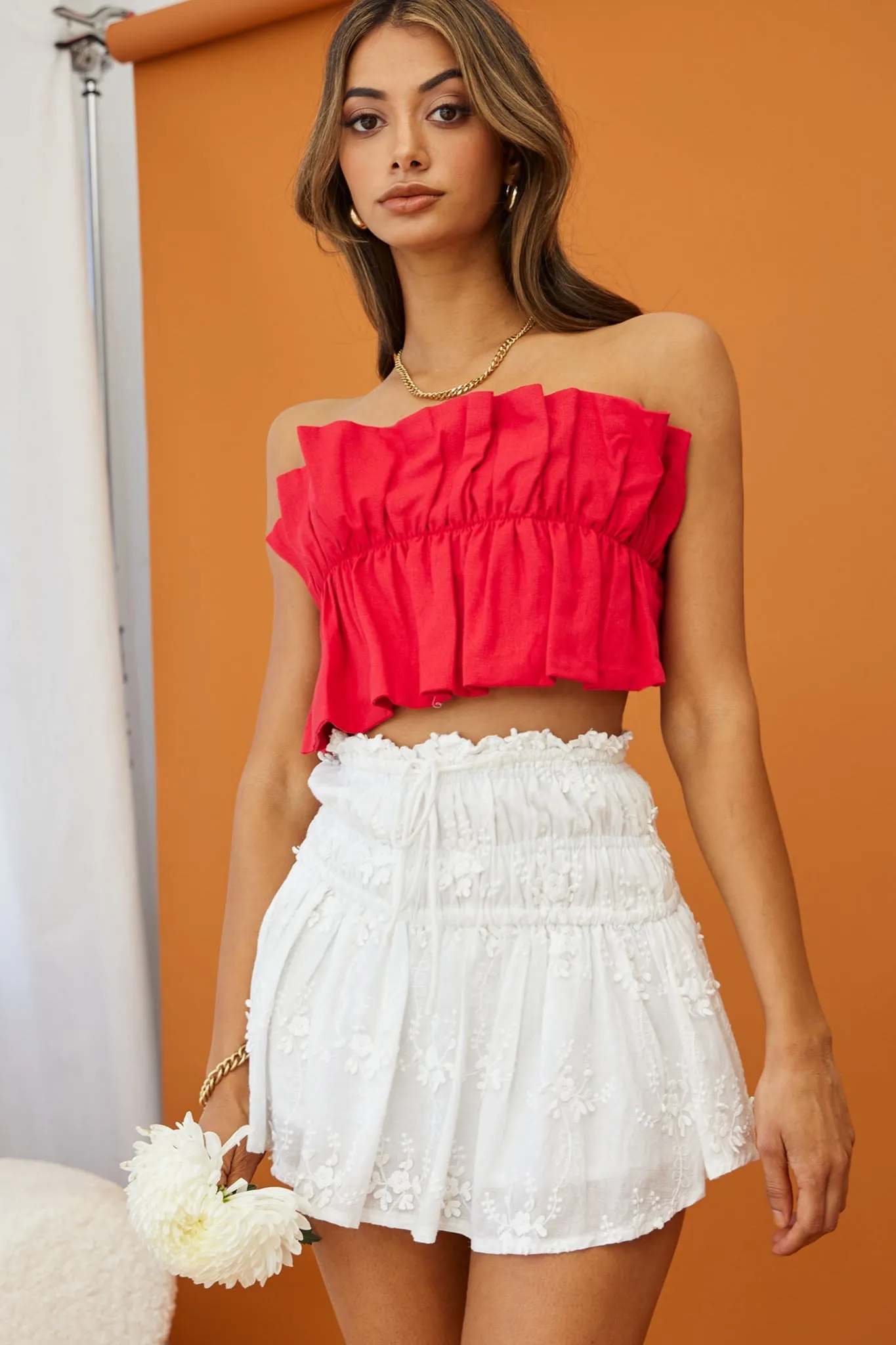 Thea Ruffle Crop Top Red sold by Selfie Leslie product image thumbnail 5