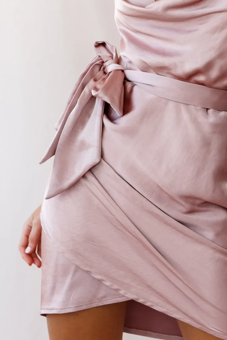 Bebe Satin Cowl Neck Wrap Dress Rose Gold sold by Selfie Leslie product image thumbnail 5