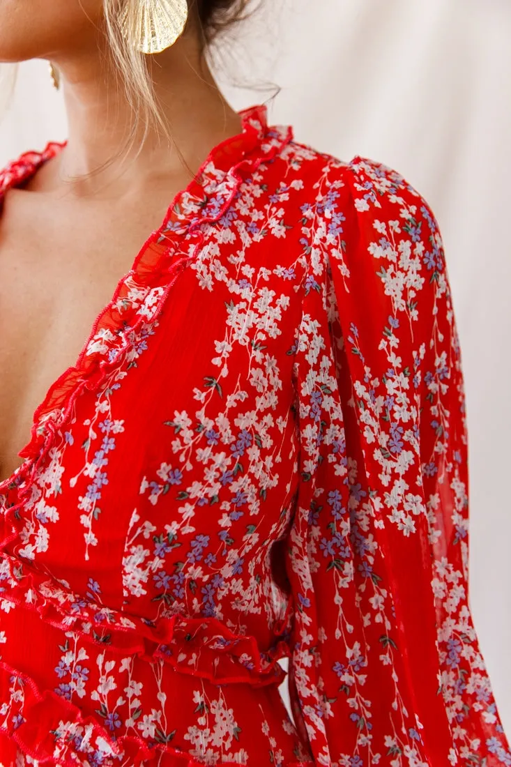 Laney Cutout Back Ruffle Detail Floral Dress Red sold by Selfie Leslie product image thumbnail 4