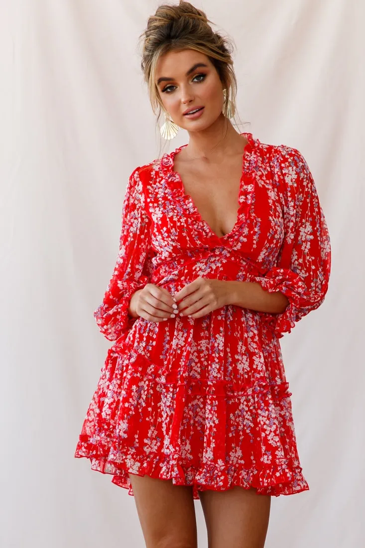 Laney Cutout Back Ruffle Detail Floral Dress Red sold by Selfie Leslie product image thumbnail 2