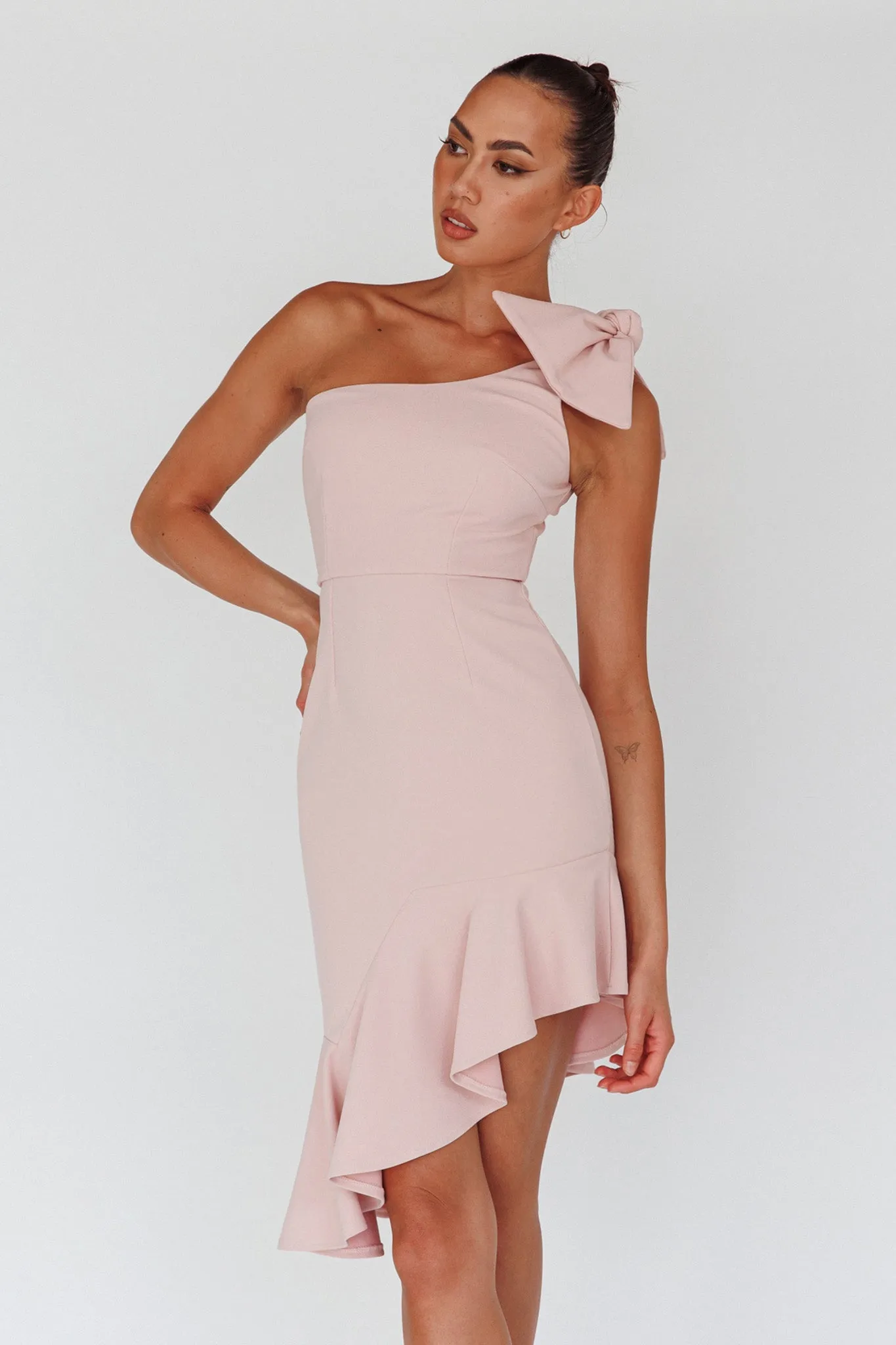 Tiffany One-Shoulder Bow Dress Blush sold by Selfie Leslie product image thumbnail 5