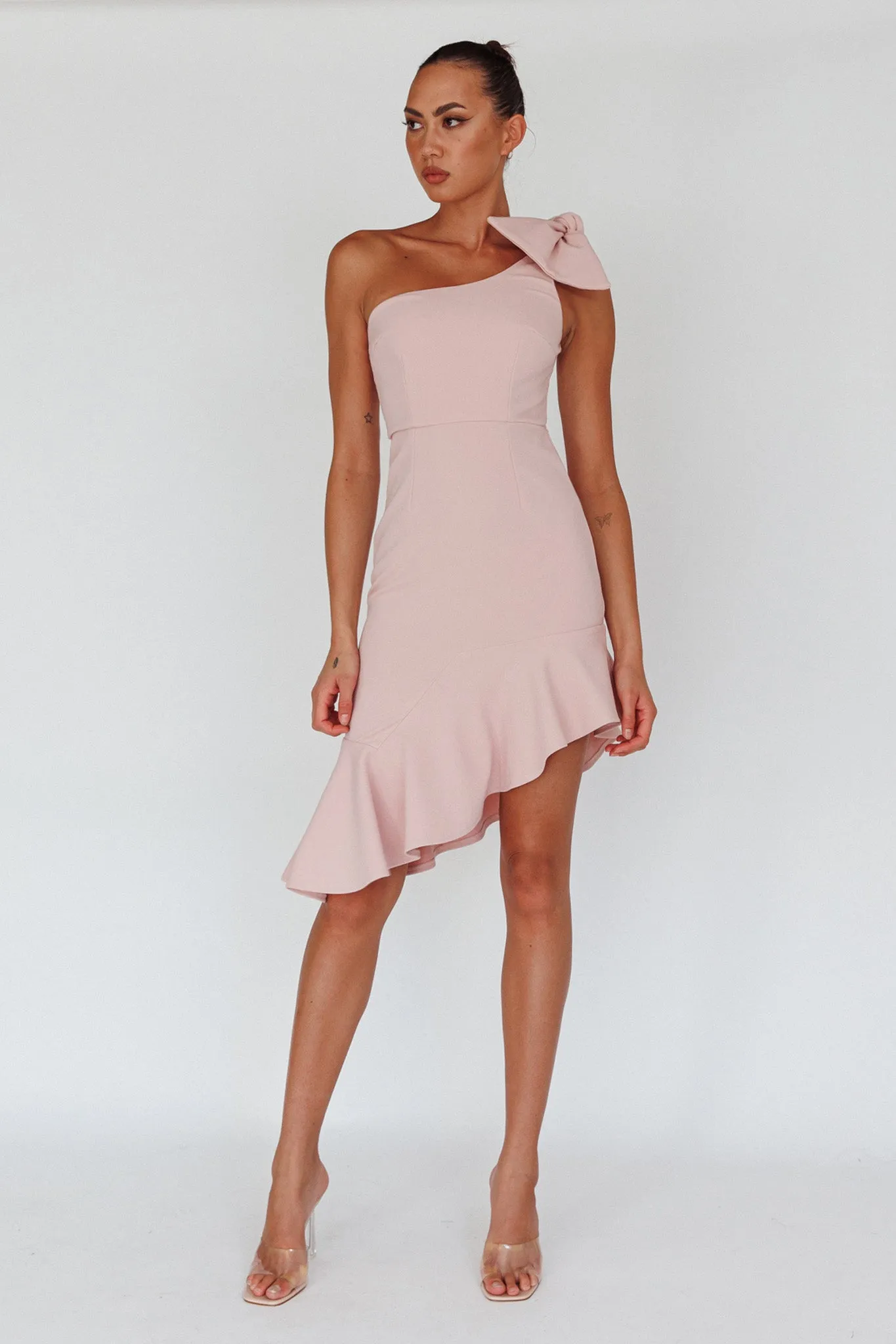 Tiffany One-Shoulder Bow Dress Blush sold by Selfie Leslie product image thumbnail 2