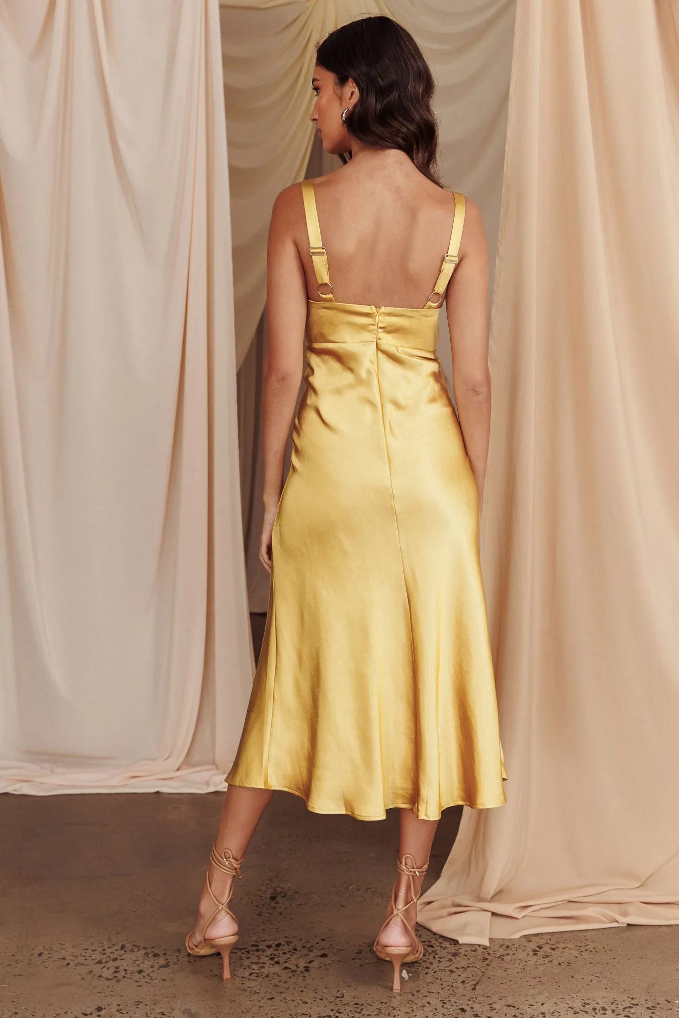 Perfect Day Satin Midi Dress Mustard sold by Selfie Leslie product image thumbnail 4
