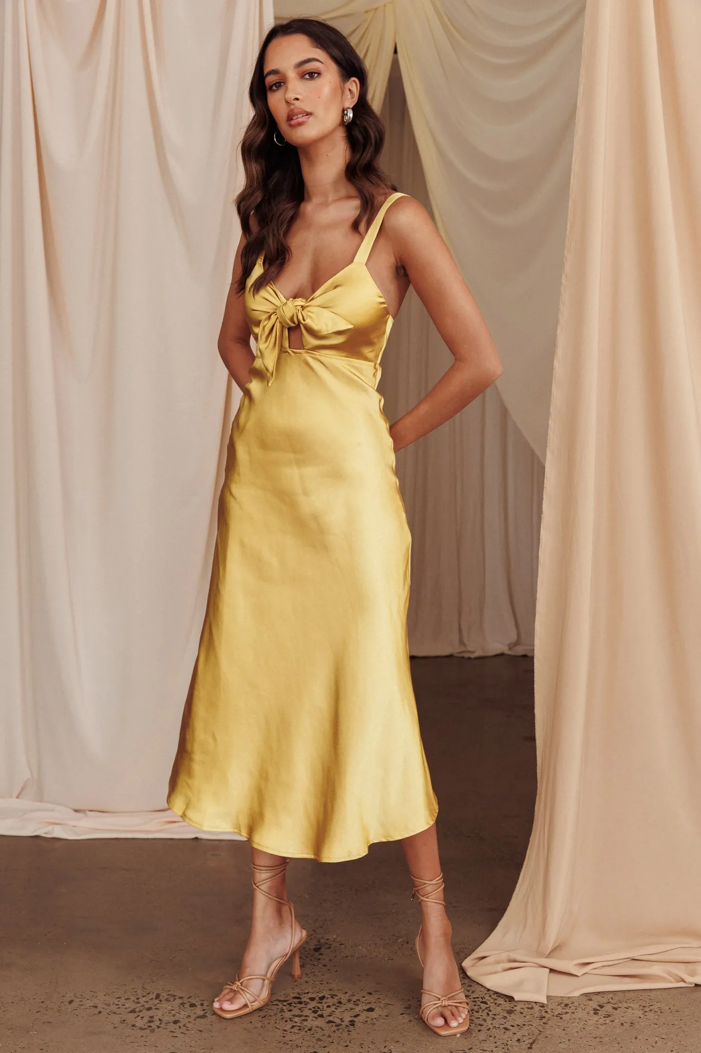 Perfect Day Satin Midi Dress Mustard sold by Selfie Leslie product image thumbnail 3