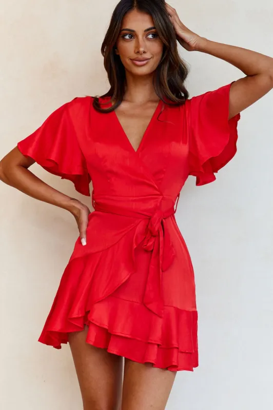 Cami Angel Sleeve Faux Wrap Dress Red sold by Selfie Leslie