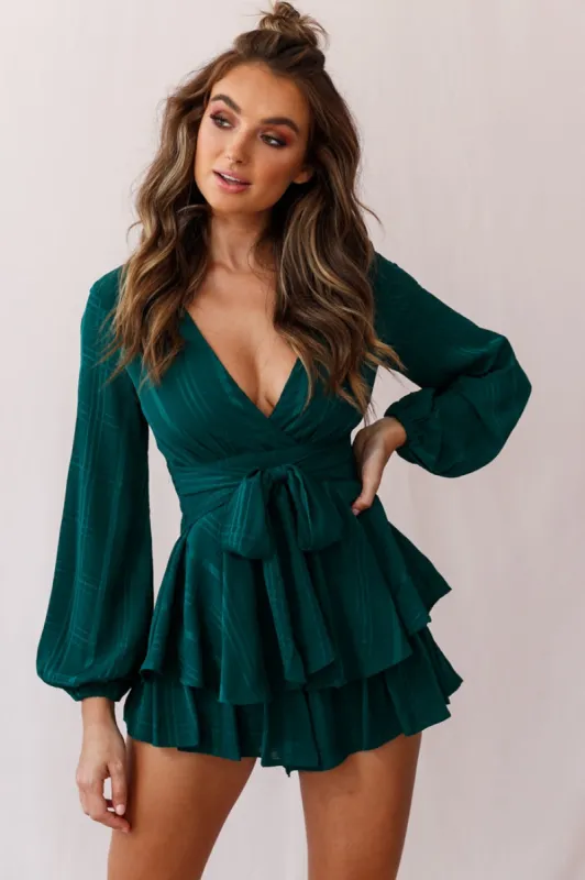 Maddox Fit & Flare Long Sleeve Romper Forest Green sold by Selfie Leslie