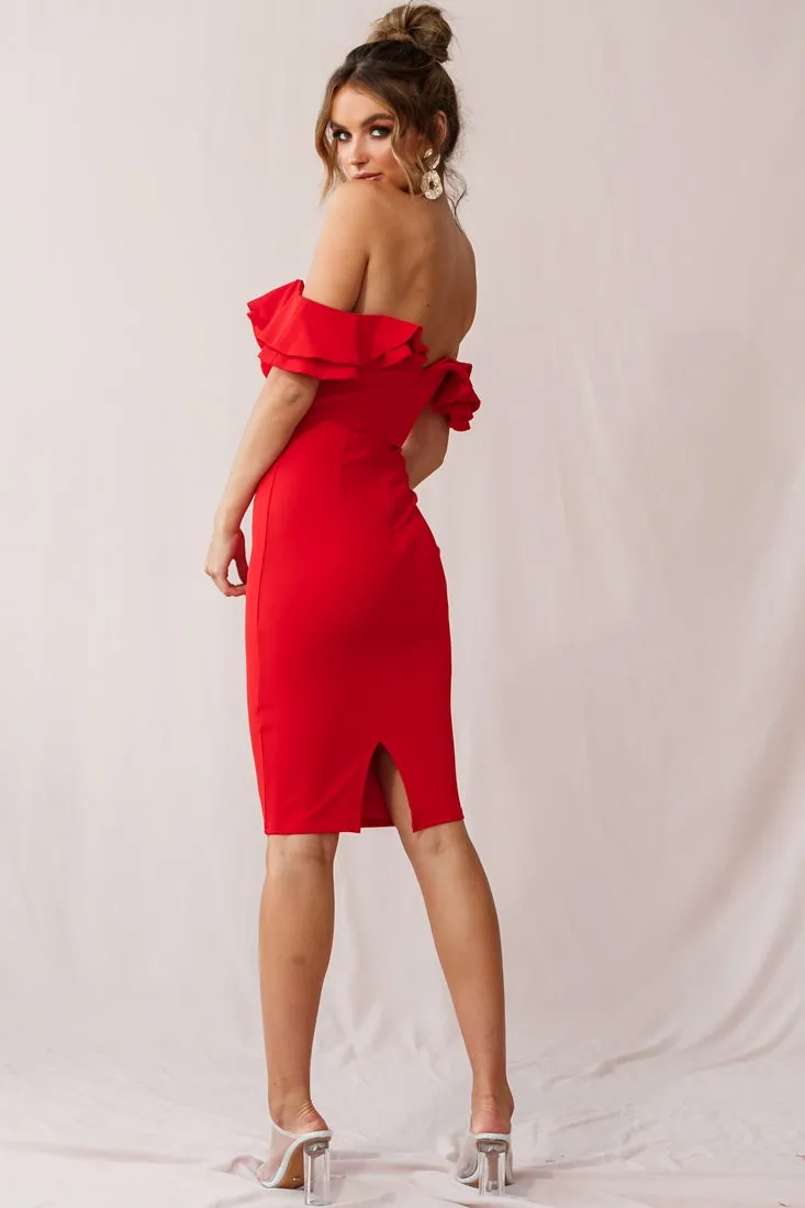 Rossi Ruffled Off The Shoulder Bodycon Dress Red sold by Selfie Leslie product image thumbnail 3