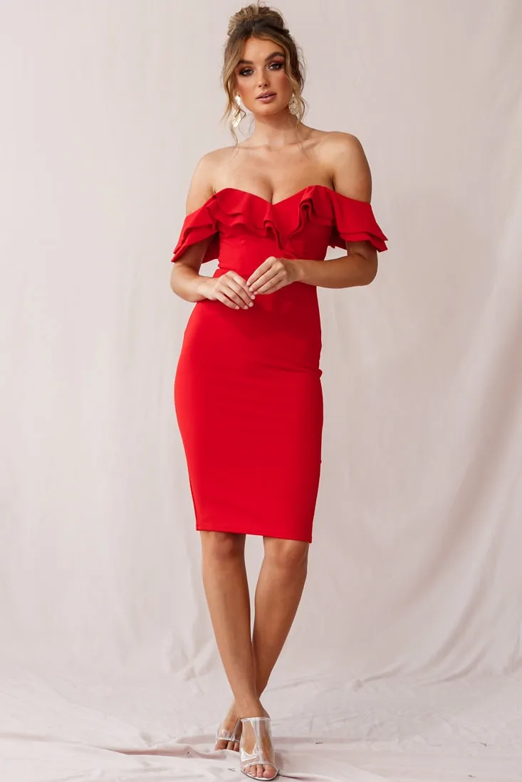 Rossi Ruffled Off The Shoulder Bodycon Dress Red sold by Selfie Leslie