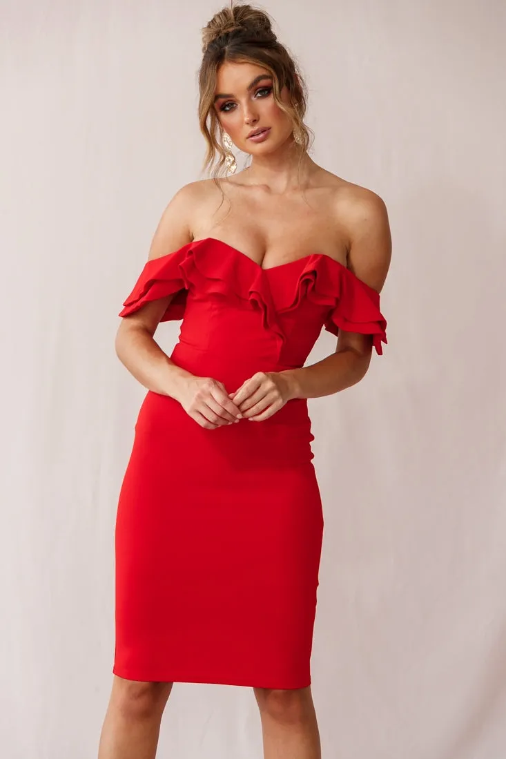 Rossi Ruffled Off The Shoulder Bodycon Dress Red sold by Selfie Leslie product image thumbnail 5