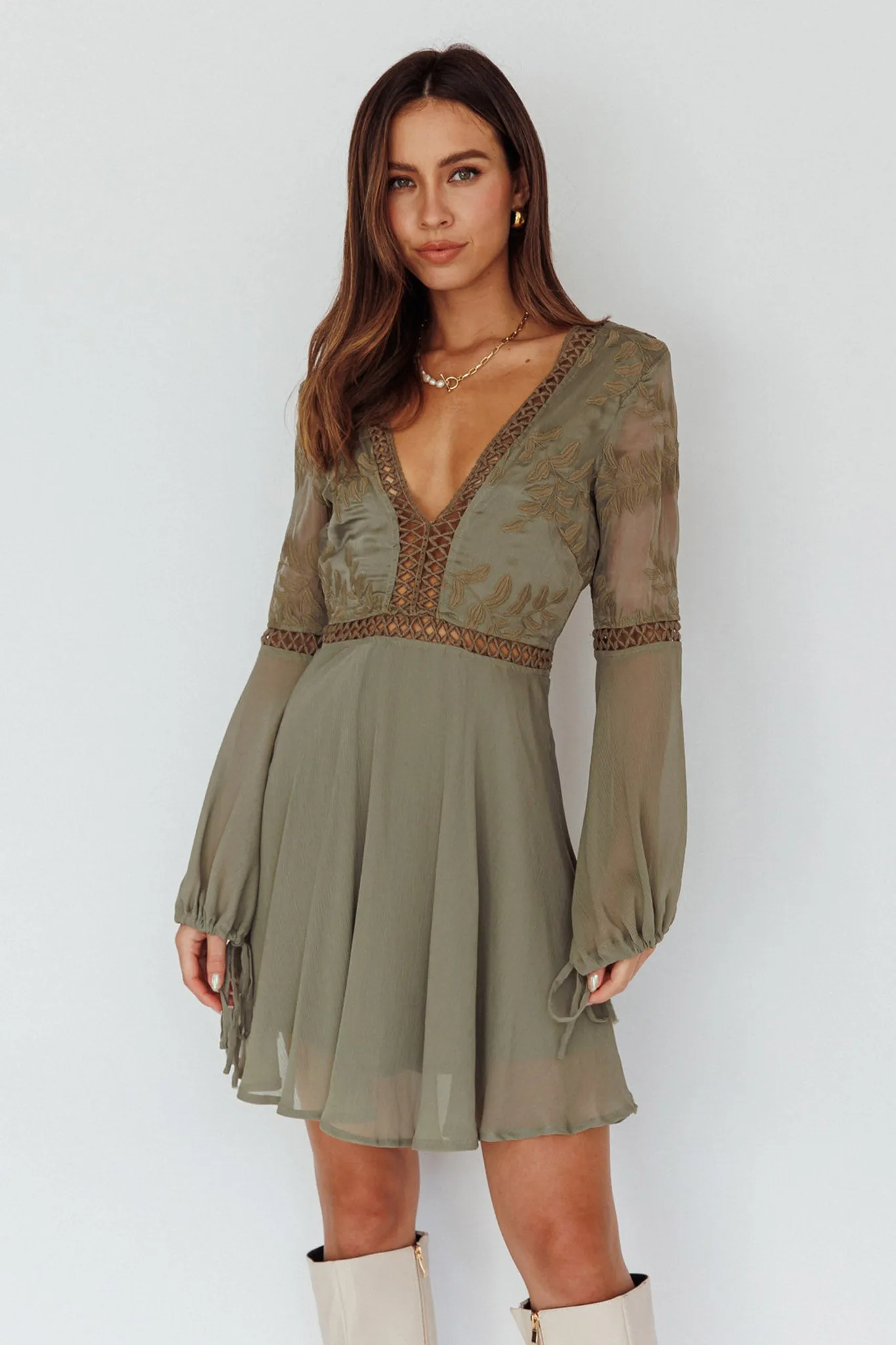 Carson Crochet Details Dress Olive sold by Selfie Leslie