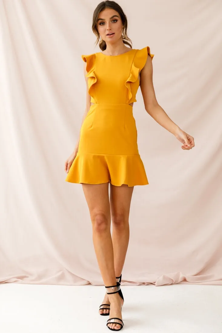 Jackie Wide Ruffle Hem Pinafore Dress Mustard sold by Selfie Leslie product image thumbnail 2