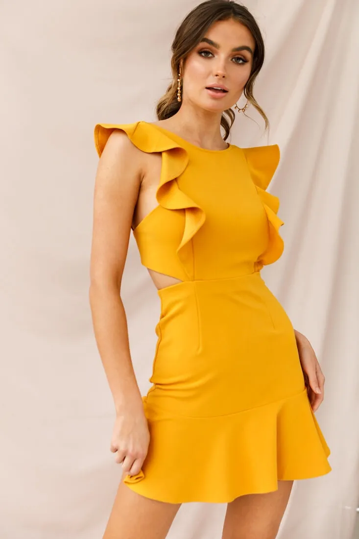 Jackie Wide Ruffle Hem Pinafore Dress Mustard sold by Selfie Leslie product image thumbnail 3