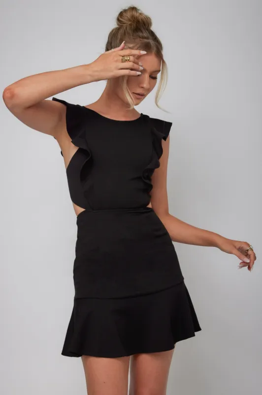 Jackie Wide Ruffle Hem Pinafore Dress Black made by Selfie Leslie