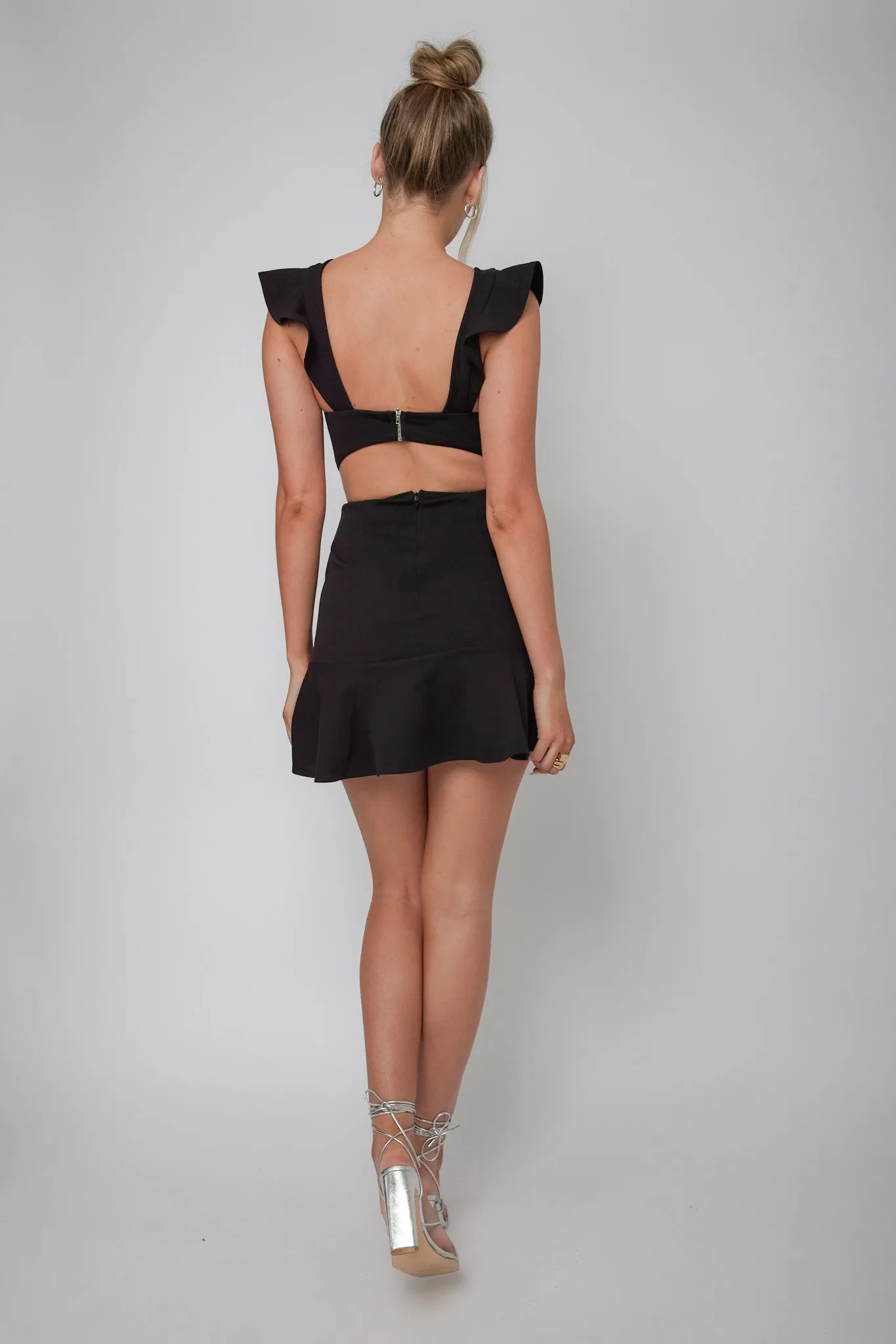 Jackie Wide Ruffle Hem Pinafore Dress Black sold by Selfie Leslie product image thumbnail 3