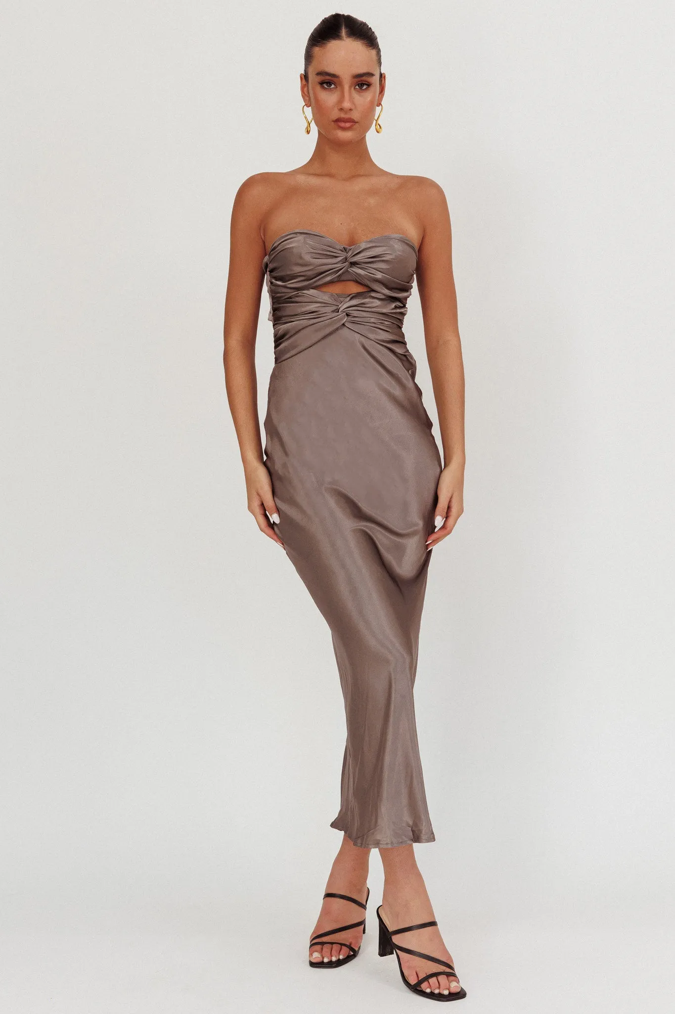 Good Impression Double Twist Midi Dress Charcoal sold by Selfie Leslie