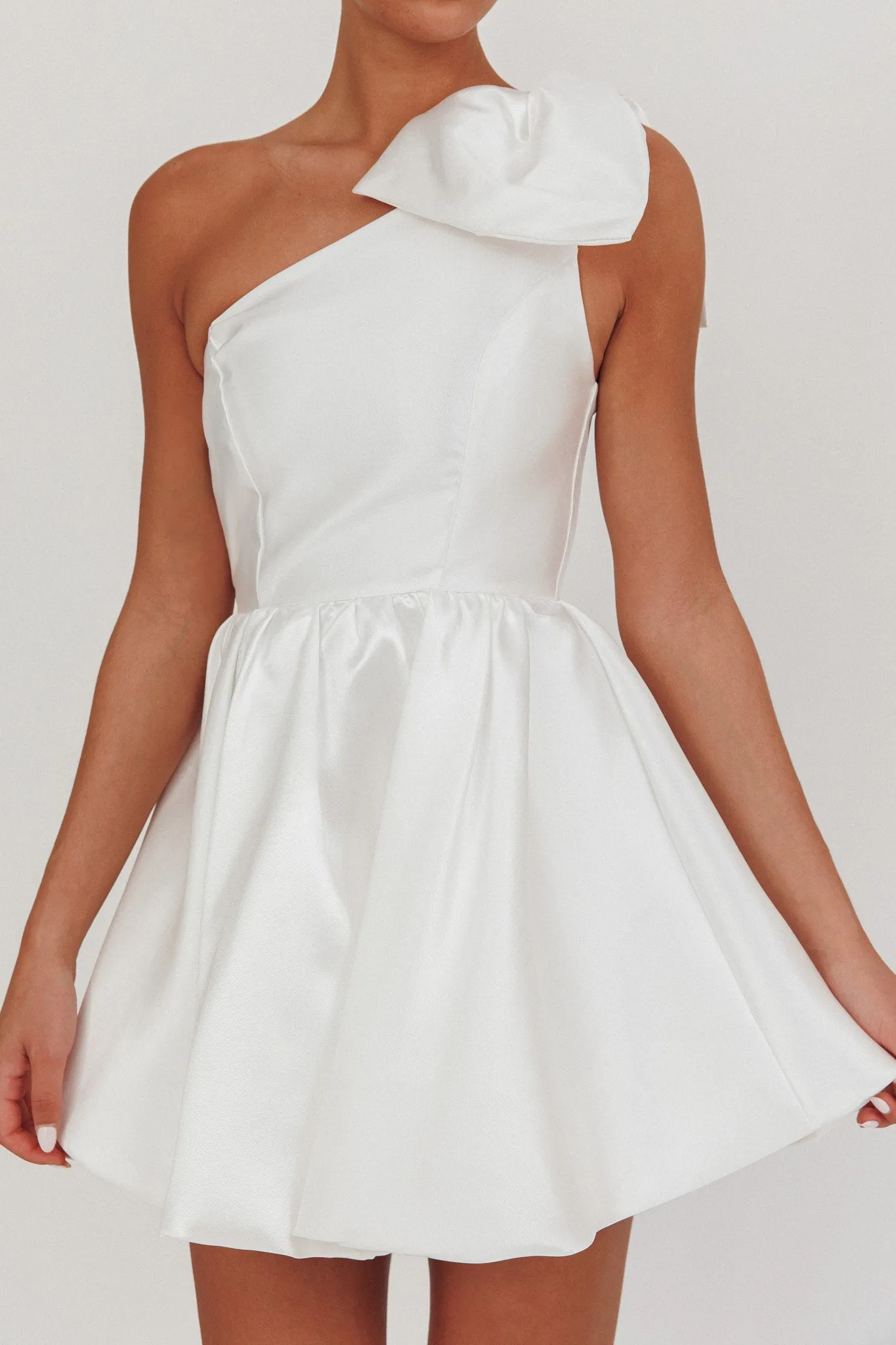 Athens Shoulder Bow Bubble Hem Mini Dress Off White sold by Selfie Leslie product image thumbnail 4