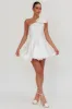 Athens Shoulder Bow Bubble Hem Mini Dress Off White sold by Selfie Leslie