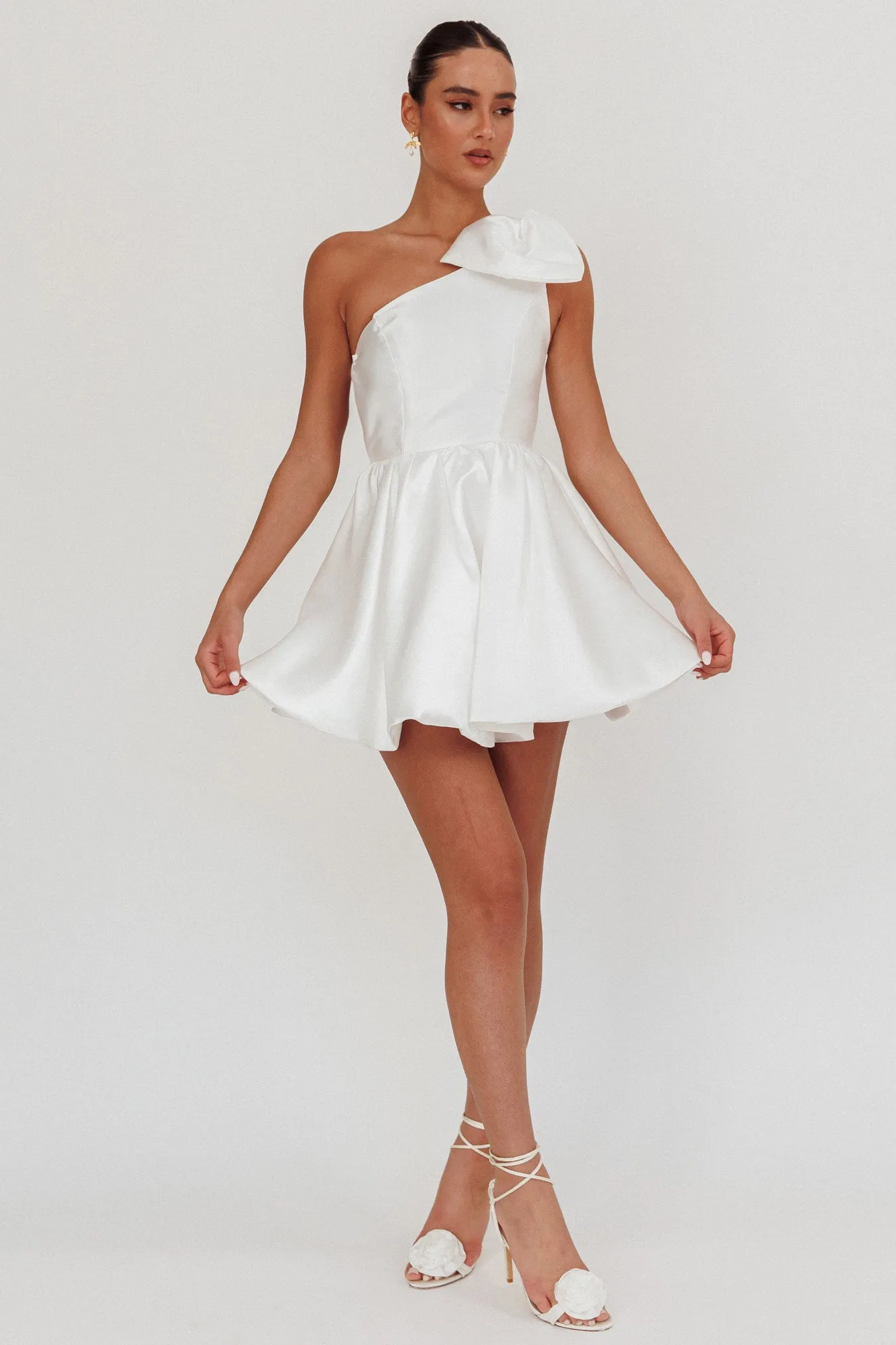 Athens Shoulder Bow Bubble Hem Mini Dress Off White sold by Selfie Leslie product image thumbnail 3