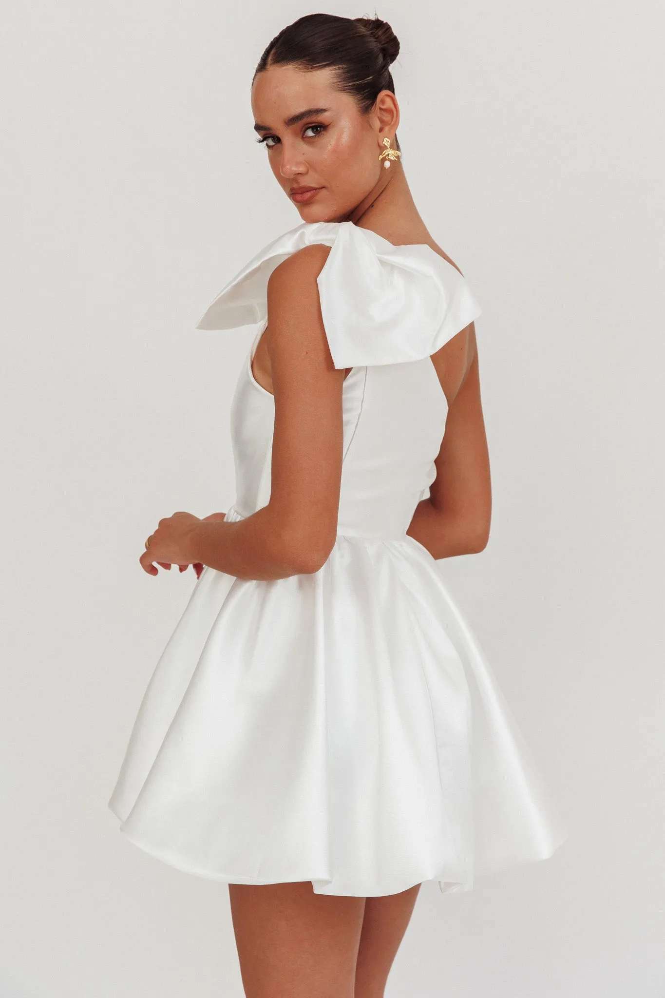 Athens Shoulder Bow Bubble Hem Mini Dress Off White sold by Selfie Leslie product image thumbnail 2