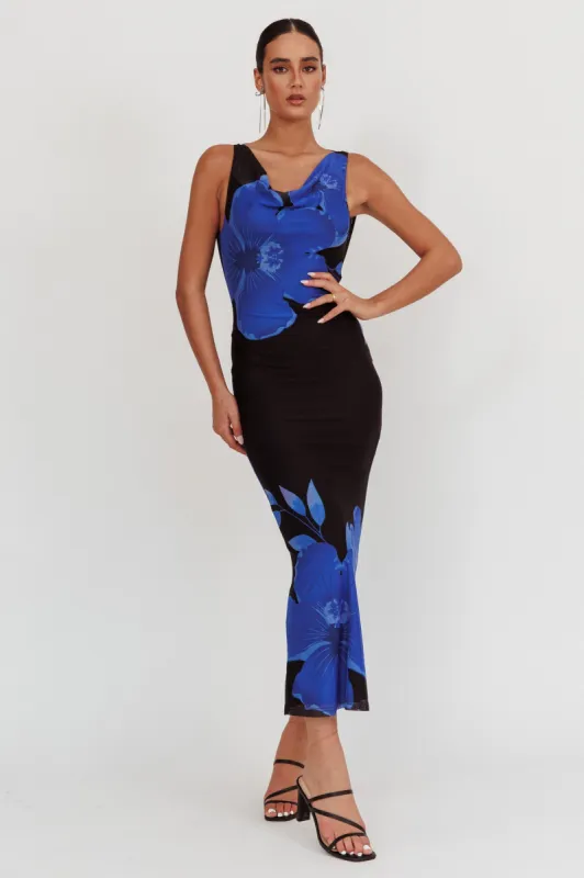 Cassiopeia Open Back Maxi Dress Hibiscus Blue sold by Selfie Leslie