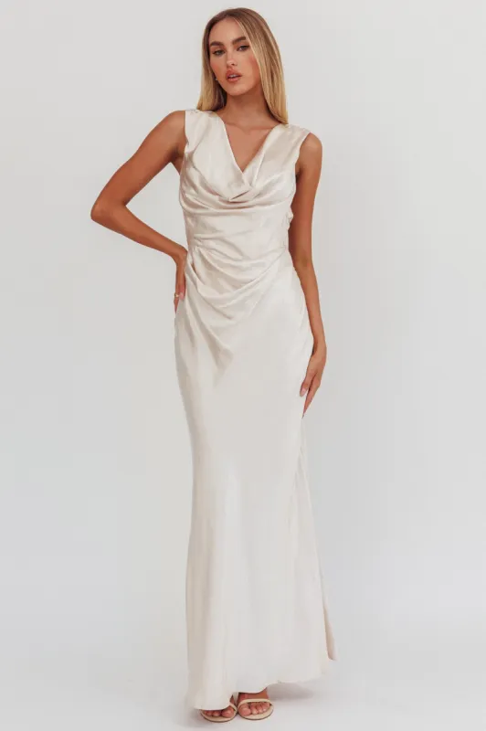 Chills Cowl Neck Satin Maxi Dress Champagne sold by Selfie Leslie