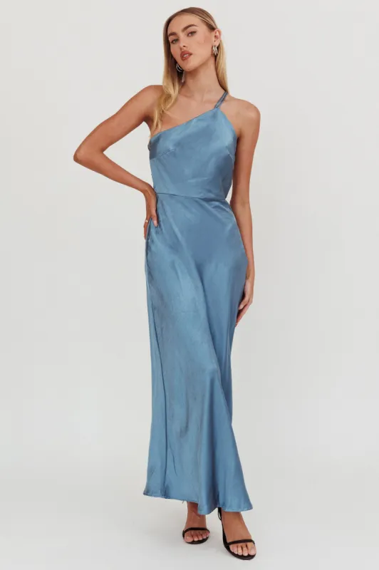 Aubrianna One-Shoulder Strappy Back Dress Midnight Blue sold by Selfie Leslie