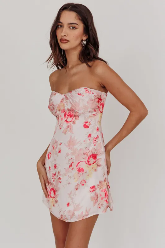 Sian Strapless Sweetheart Mini Dress Floral Pink sold by Selfie Leslie