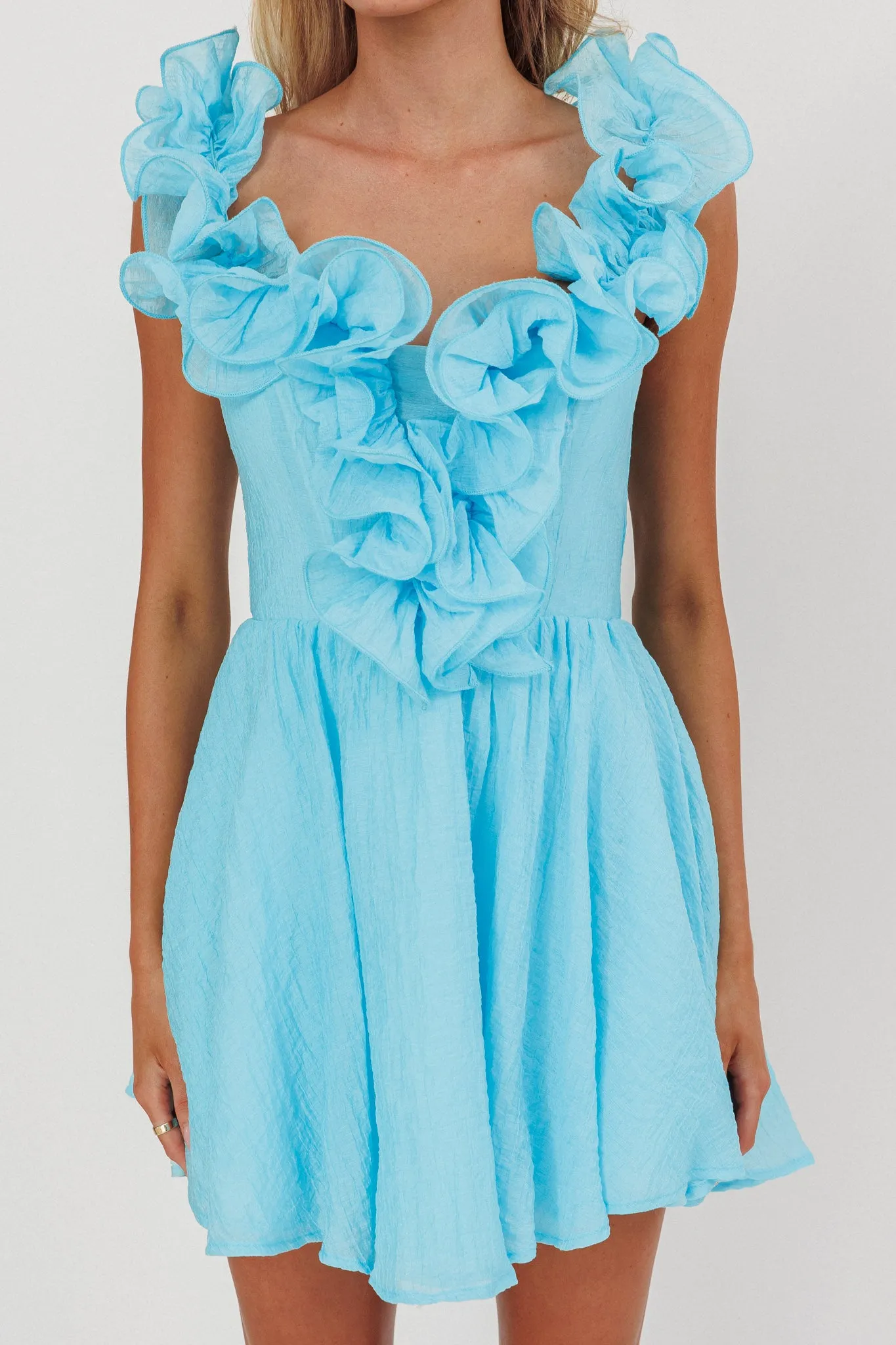 Nivaya Ruffle Neckline Mini Dress Ocean sold by Selfie Leslie product image thumbnail 4