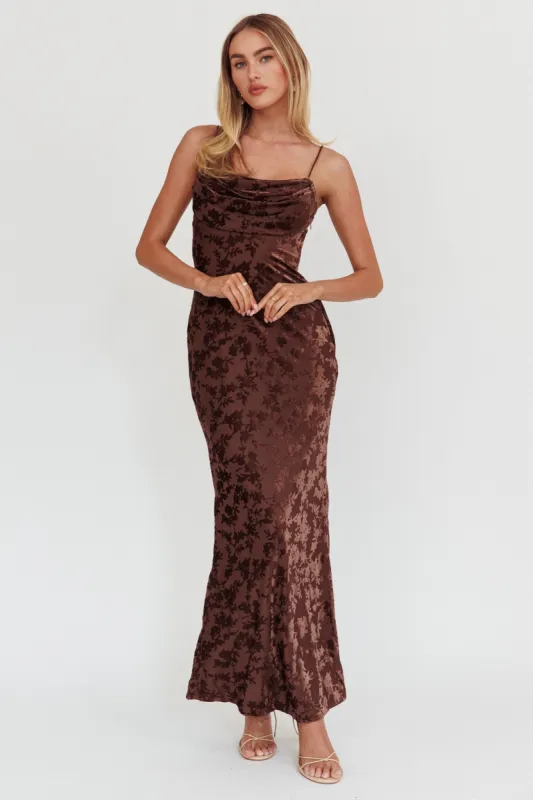 Well Versed Burnout Velvet Maxi Dress Chocolate sold by Selfie Leslie
